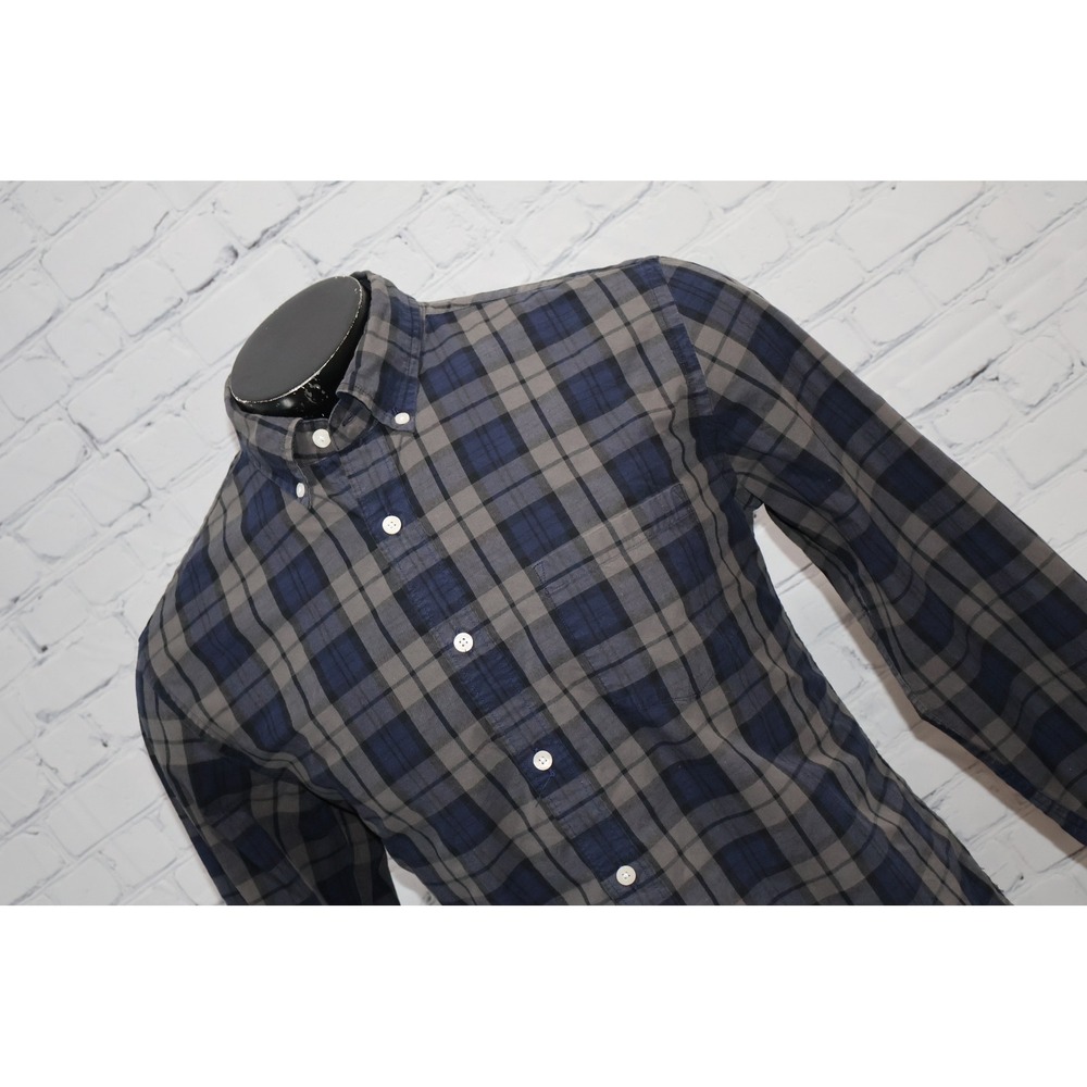 J.Crew Shirt Mens Medium Blue Grey Plaid Slim Fit Cotton Button Down Dress Shirt